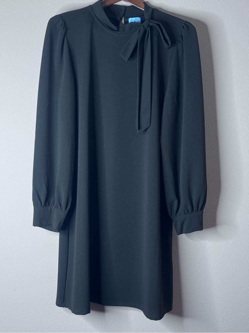 CeCe Black Long-Sleeve Mock Tie-Neck Shift Dress Sz XL